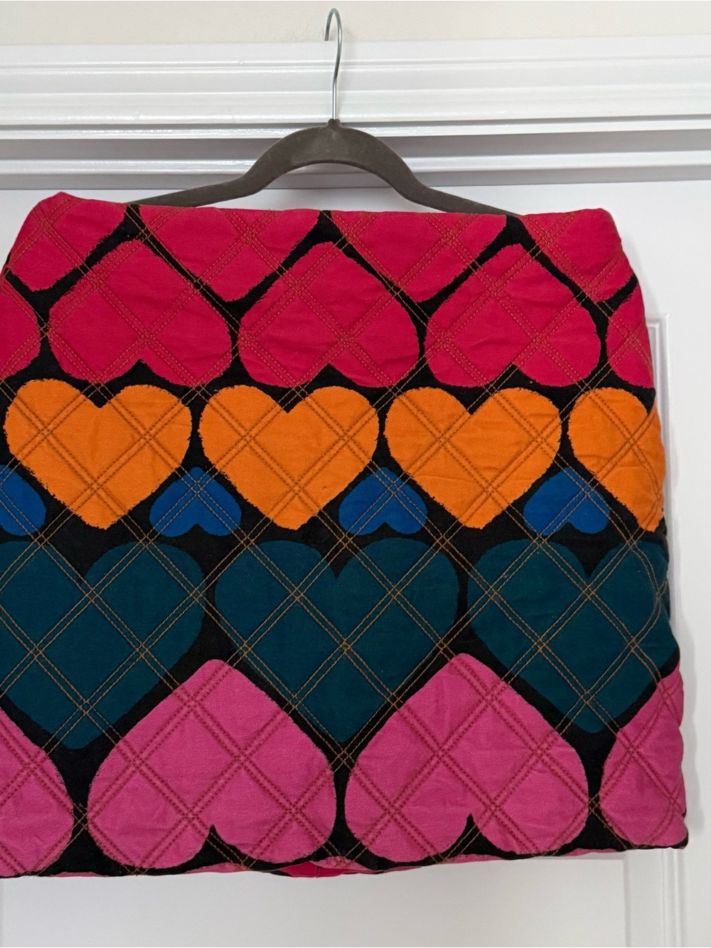 FARM Rio Quilted Heart Mini Skirt - Pink, Orange, Teal, Blue, Size L